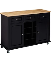 Kings Brand Furniture Wine Rack Sideboard Buffet Server Console Table With Storage (Black)