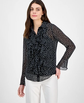 Anne Klein Women's Ruffled Polka Dot Shirt