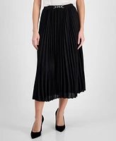 Anne Klein Women's Pleated Pull-On Belted Midi Skirt