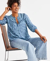 Style & Co Women's Printed Split-Neck Shirt, Exclusively at Macy's