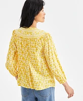 Style & Co Women's Printed Split-Neck Shirt, Exclusively at Macy's