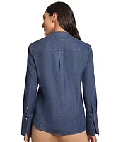 Jones New York Women's Band-Collar Stretch-Denim Blouse