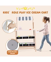 Hongge Kids Wooden Ice Cream Cart with Chalkboard and Storage for over 3 Years Old