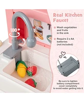 Hongge Kids Play Kitchen Toy with Stove Sink Oven with Light and Sound-Pink