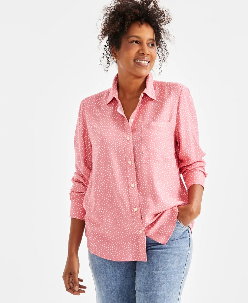 Style & Co Women's Heart Printed Button-Front Shirt, Exclusively at Macy's