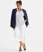 Style & Co Women's Cotton Striped Short-Sleeve Button Camp Shirt, Created for Macy's