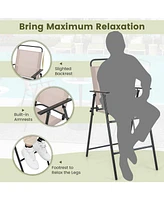 Sugift Set of 2 Patio Folding Bar-Height Chairs with Armrests and Quick-Drying Seat