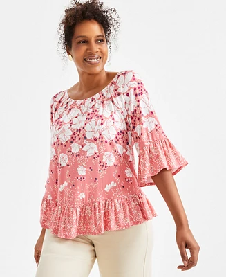 Style & Co Women's Printed On-Off Ruffled Blouse, Exclusively at Macy's