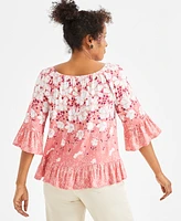 Style & Co Women's Printed On-Off Ruffled Blouse, Exclusively at Macy's