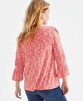 Style & Co Women's Printed 3/4-Sleeve Ruffle Sleeve Top, Exclusively at Macy's