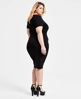 Bar Iii Trendy Plus Size Ponte Ruched Short-Sleeve Midi Dress, Exclusively at Macy's