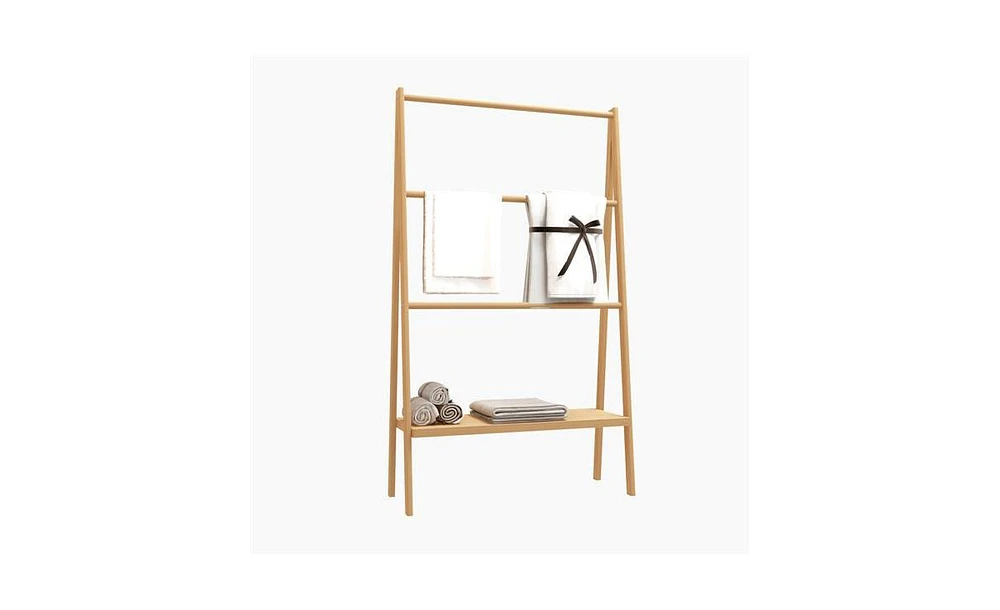 Slickblue Mdf Ladder Towel Rack with Storage Shelf for Stylish Bathroom Organization