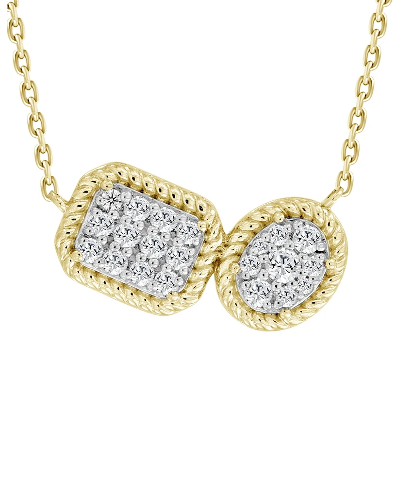 Diamond Double Cluster Rope-Framed Pendant Necklace (1/3 ct. t.w.) in 14k Gold, 16" + 2" extender