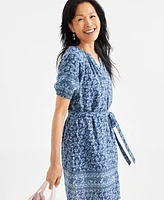 Style & Co Women's Printed Split-Neck Gauze Belted Shirtdress, Exclusively at Macy's