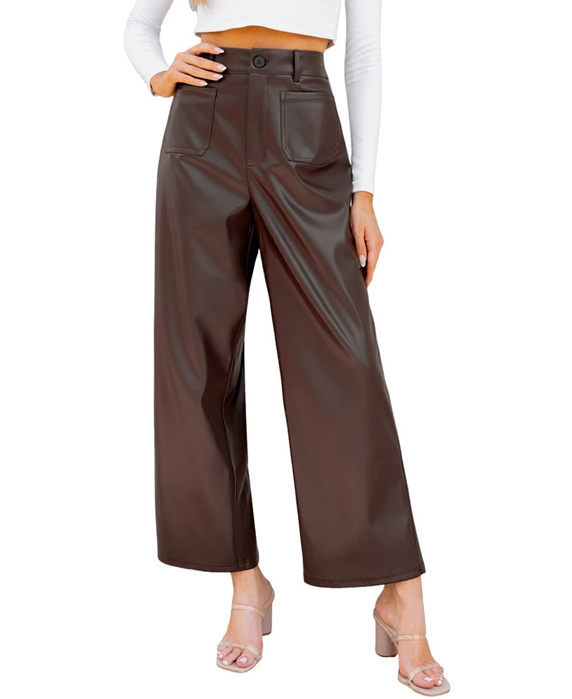 Cupshe Women's Faux Leather Patch Pocket Straight Leg Pants