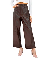 Cupshe Women's Faux Leather Patch Pocket Straight Leg Pants