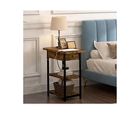 gaomon Narrow End Table with Charging Station, Flip Top Nightstand with Usb Ports and Outlets