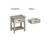 gaomon Grey Nightstands Set of 2, End Table with Drawer, Side Table for Spaces, 2 Tiers Storage Shelves with Dresser, Bedside Table for Living Room, B