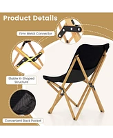 Bamboo Butterfly Folding Chair Set of 2 with Storage Pocket 330 Lbs Capacity