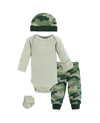 Hudson Baby Baby Boys Thermal Preemie Layette Set 4pc Long Sleeve Outfit, Camo, Preemie