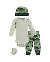 Hudson Baby Baby Boys Thermal Preemie Layette Set 4pc Long Sleeve Outfit, Camo, Preemie