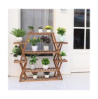 Unho Multi Tier Wooden Flower Rack Plant Stand Bonsai Display Shelf Indoor Outdoor