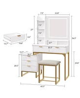 gaomon Makeup Vanity Desk with Mirror and Lights, Vanity Table with 5 Drawers