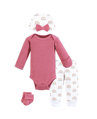 Hudson Baby Baby Girls Thermal Preemie Layette Set 4pc Long Sleeve Outfit, Creative Rainbows, Preemie