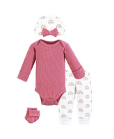 Hudson Baby Baby Girls Thermal Preemie Layette Set 4pc Long Sleeve Outfit, Creative Rainbows, Preemie