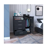 Depot E-Shop Rioja 4 Drawer Dresser, One Open Shelf, Superior Top, Single Door Cabinet, Black