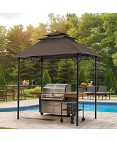 Pamapic 8×5 Feet Brown Outdoor 3-Tier Waterproof Bbq Grill Gazebo with Vented Top