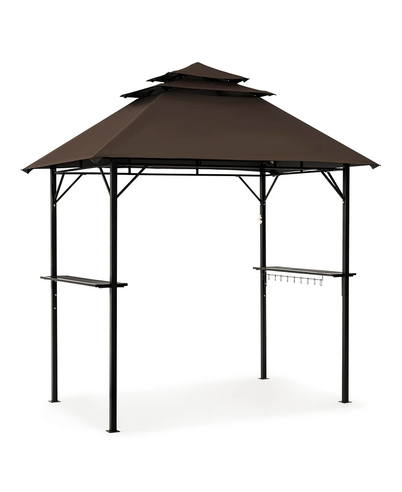 Pamapic 8×5 Feet Brown Outdoor 3-Tier Waterproof Bbq Grill Gazebo with Vented Top