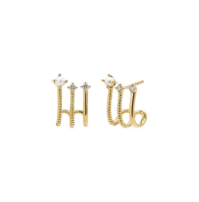 By Adina Eden Triple Pearl Graduated Cage Stud Earring 14K