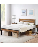 gaomon Queen Platform Bed Frame with Wooden Headboard and Metal Slats/Rustic Country Style Mattress Foundation/Strong Metal Slats Support/Easy Assembl