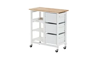 Slickblue 3-Layer Dining Cart with 3 Drawers and Handle Rubber Wood Tabletop