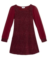 Speechless Big Girls Glitter Knit with Sheer Long Sleeves Dress