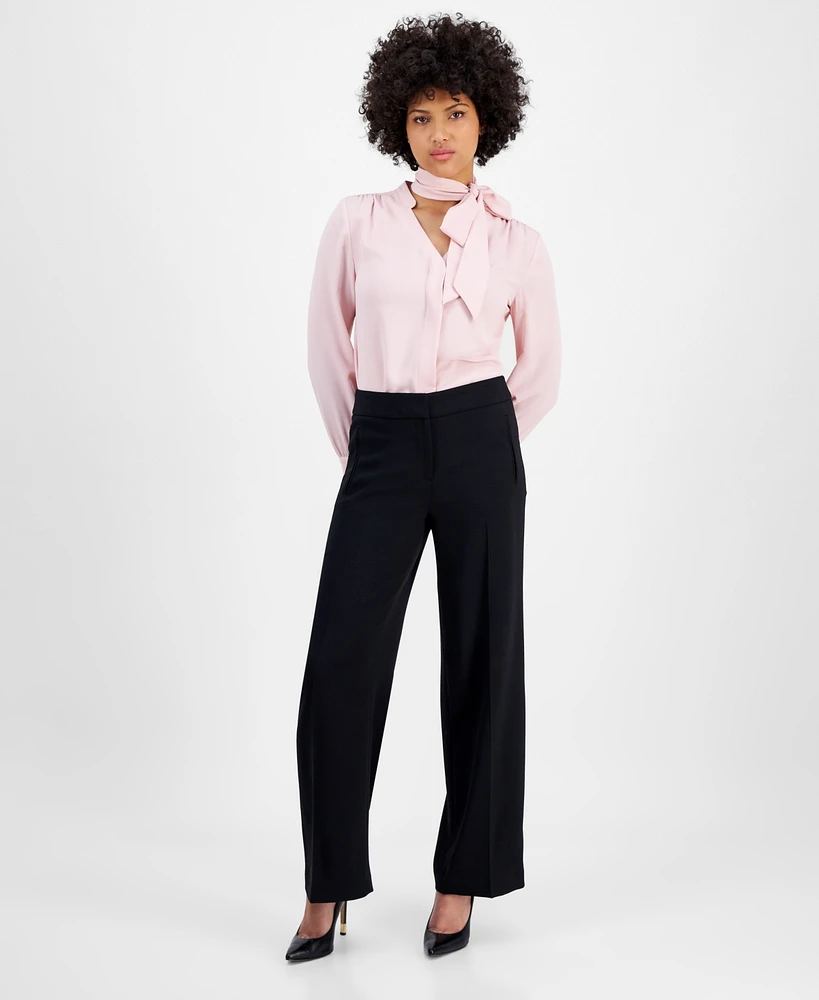 Bar Iii Women's High Rise Wide-Leg Crepe Pants, Exclusively at Macy's