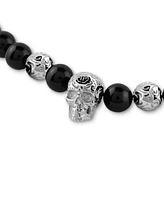 Philipp Plein Men's Elite Skull Black Onyx Bead 19-2/3" Necklace in Stainless Steel