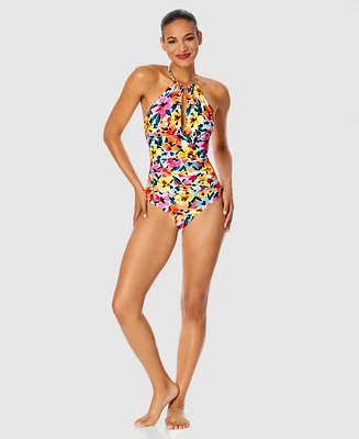 Anne Cole Women's Floral-Print High-Neck One-Piece Swimsuit