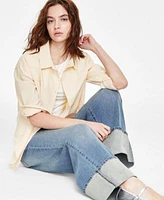 Self Esteem Juniors Striped Long Sleeve Button Up Shirt Hippie Rose Juniors T Shirt Madden Girl Juniors Wide Leg Cuffed Jeans