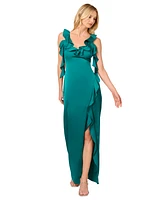 Adrianna by Papell Women's Ruffled V-Neck Sleeveless Satin Gown