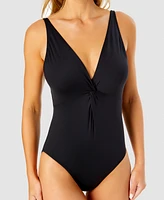 Anne Cole Women's Plunge-Neck Twist-Front One-Piece Swimsuit