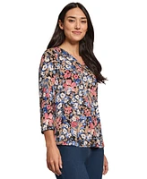 Jones New York Women's Printed Moss Crepe 3/4-Sleeve Blouse