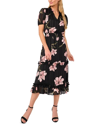 CeCe Women's Floral-Print Smocked-Waist Midi Dress