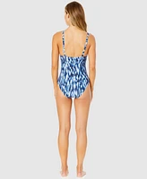 Anne Cole Women's Printed Plunge-Front One-Piece Swimsuit