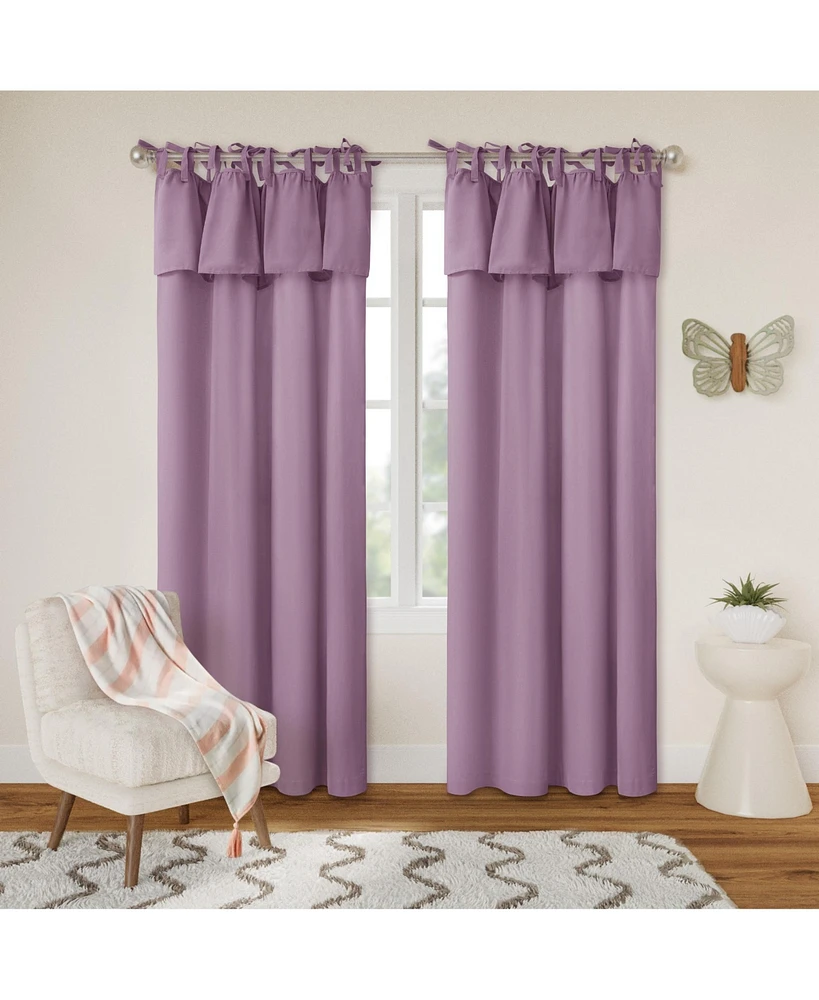 Awesome Home Recycled Cotton Blend Ruffle Tie Top Curtains Pair, Bleached Mauve, 52"×84"