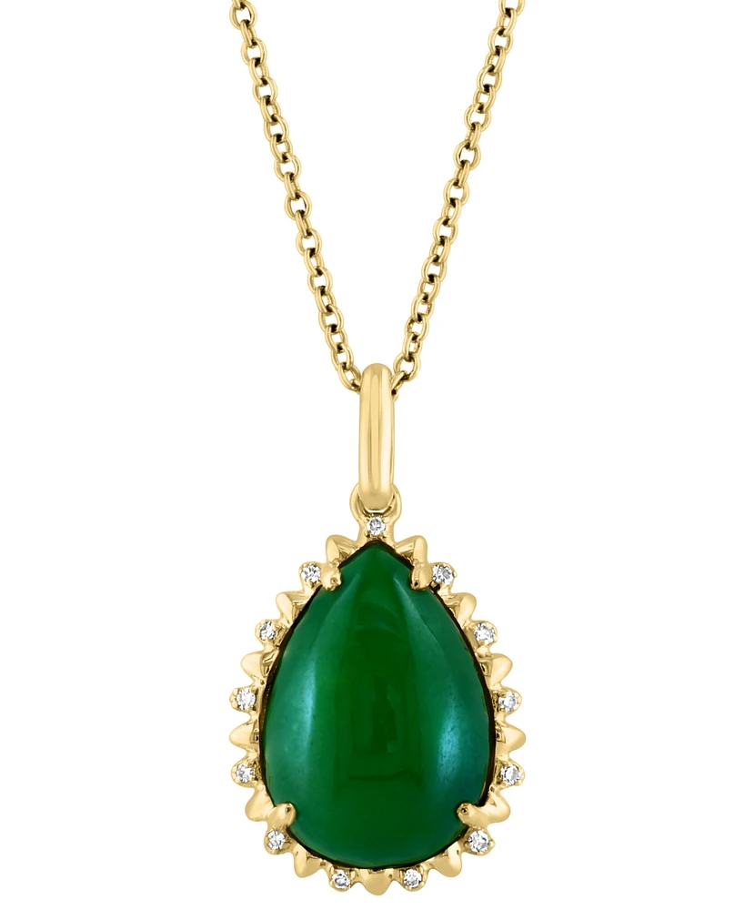 Effy Pear-Shape Dyed Jade & Diamond (1/20 ct. t.w.) 18" Pendant Necklace in 14k Yellow Gold