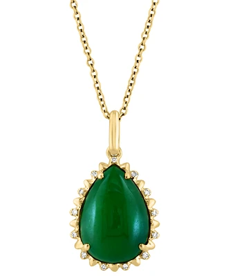 Effy Pear-Shape Dyed Jade & Diamond (1/20 ct. t.w.) 18" Pendant Necklace in 14k Yellow Gold