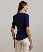 Lauren Ralph Women's Cotton-Blend Rib-Knit Puff-Sleeve Tee