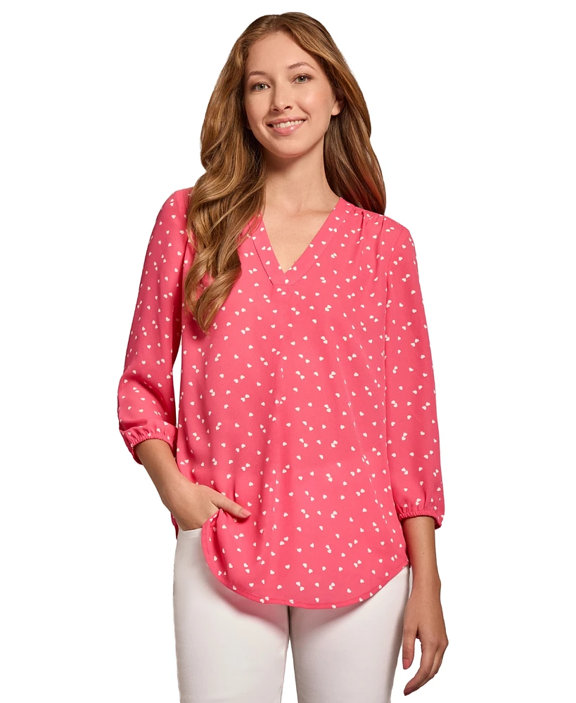 Jones New York Petite Kelly Heart-Print 3/4-Sleeve Top